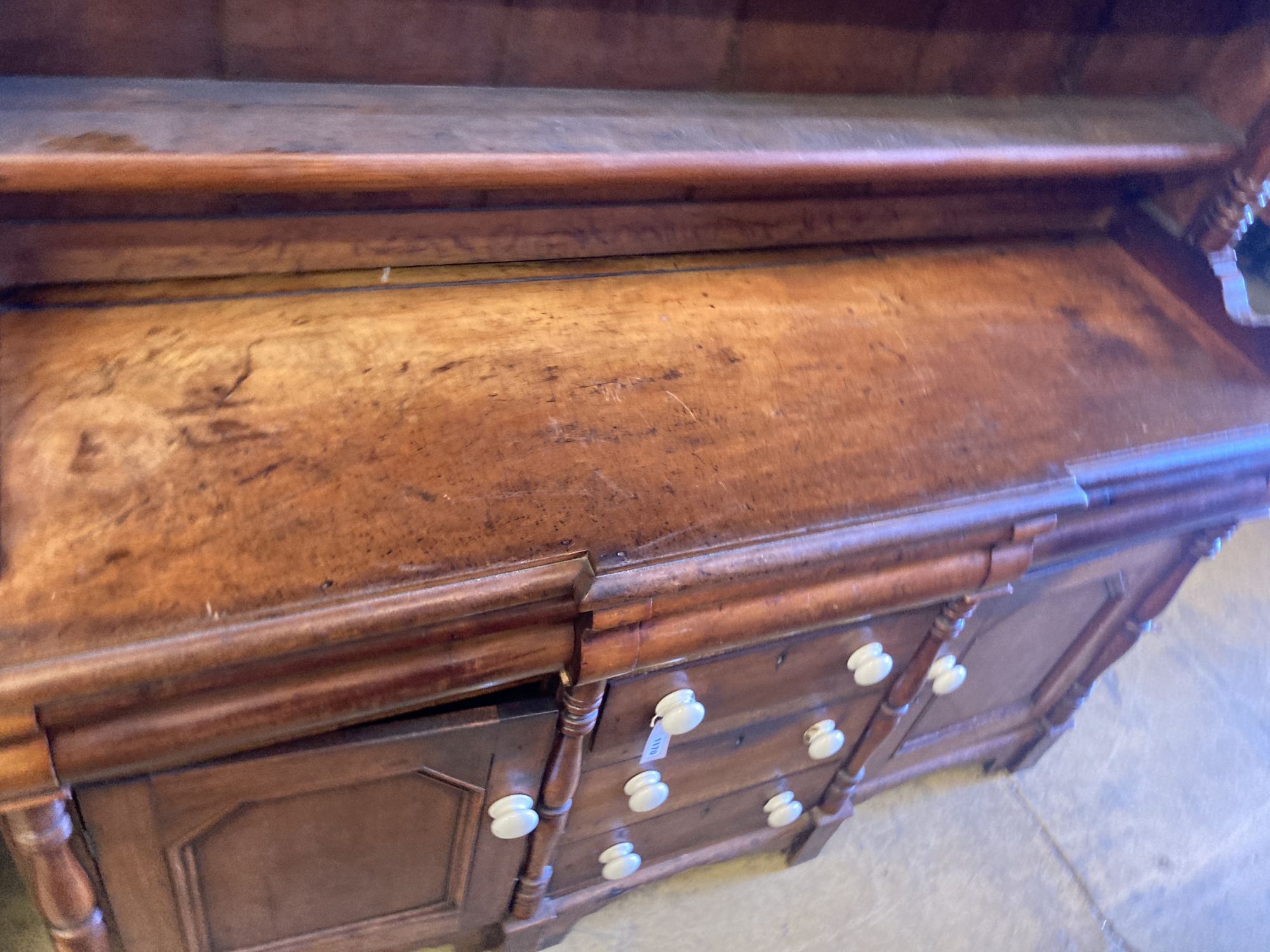 A Victorian North Country mahogany and pine breakfront dresser, width 165cm, depth 49cm, height 217cm